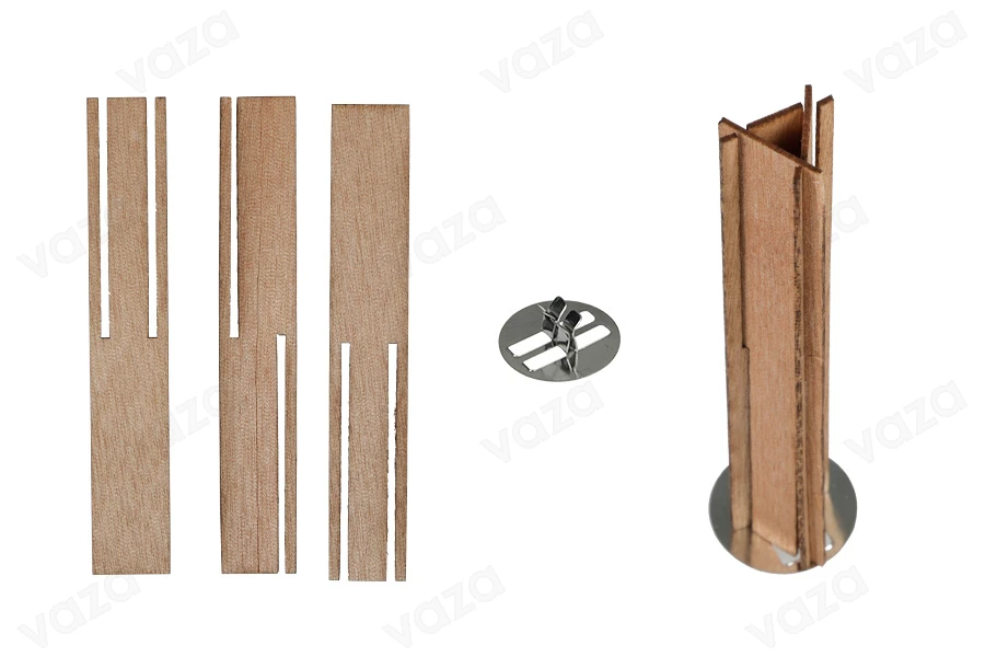 Φυτίλια ξύλινα 15x100 mm σε σχήμα πυραμίδας με μεταλλική βάση για κεριά  - 5 τμχ-εικόνα_προϊοντική