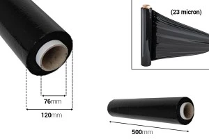 Film d’ imballaggio per pallet (stretch film) in nero– Larghezza: 500mm, peso: 2,5kg-2