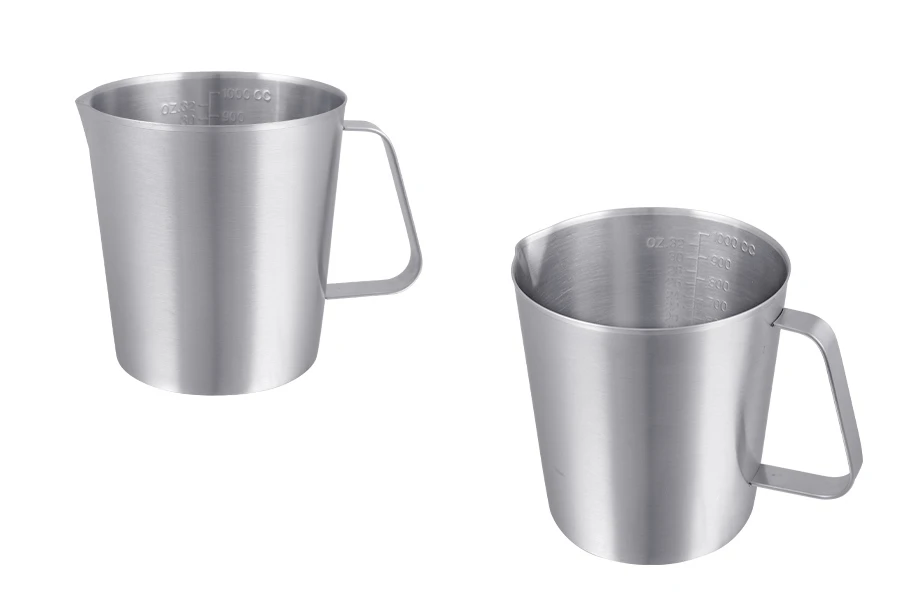 Edelstahlgefäß (inox) 1000ml mit Graduierung und Griff