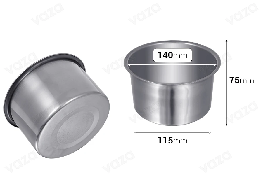 Metal vessel (inox) for bain-marie - 140 mm-εικόνα_διαστάσεις