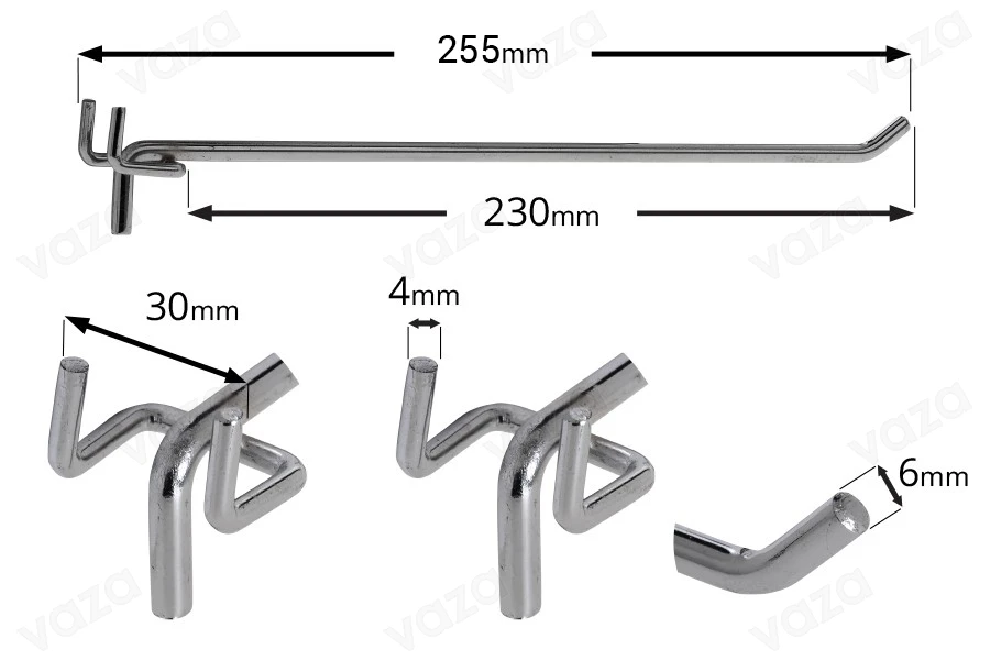 Gancio singolo per supporto perforato in lamiera, 255 mm.-