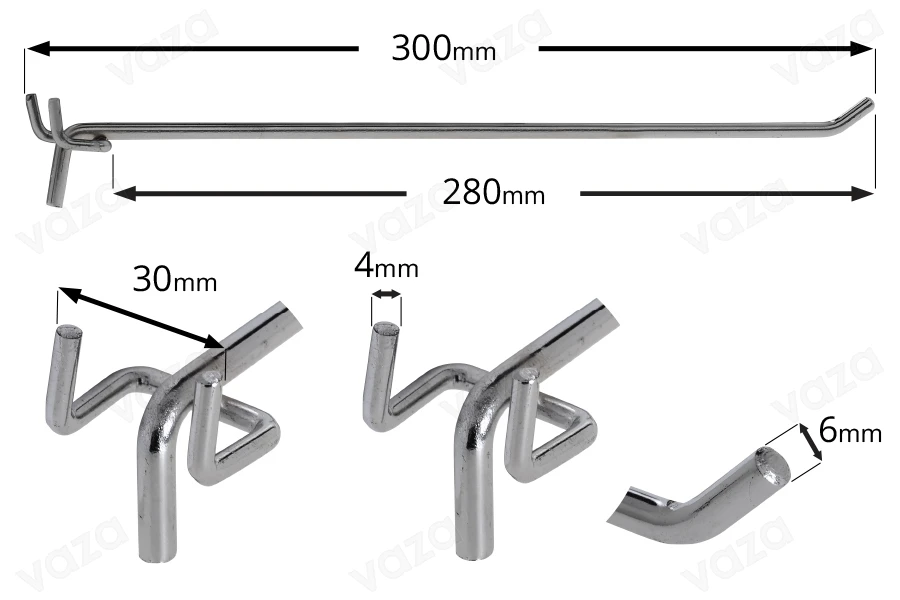Gancio singolo per supporto perforato in lamiera, 300 mm.-
