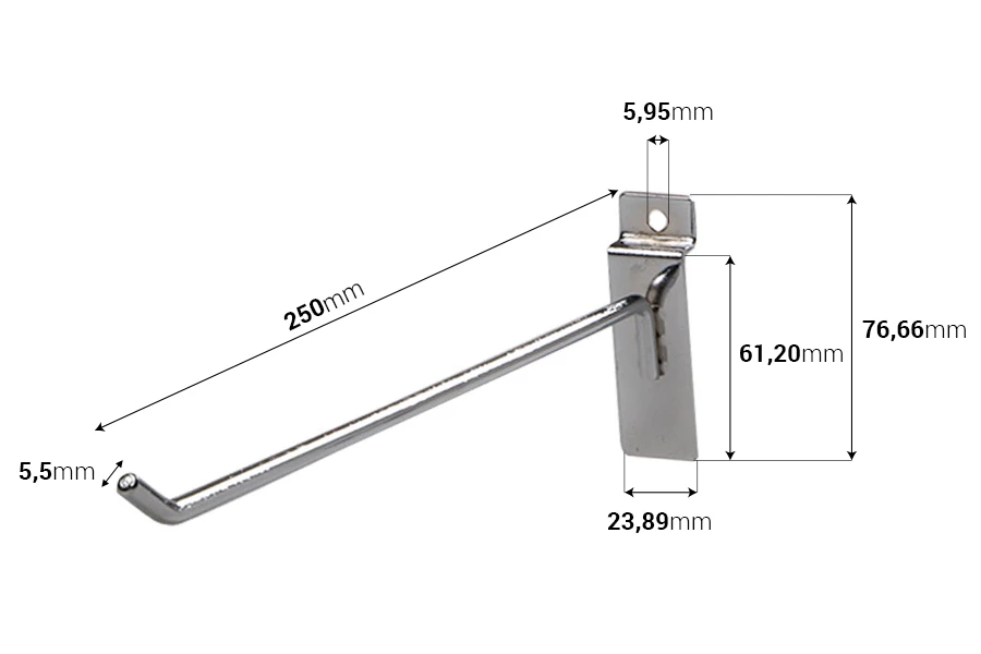 Single slatwall metal  hook 250 mm