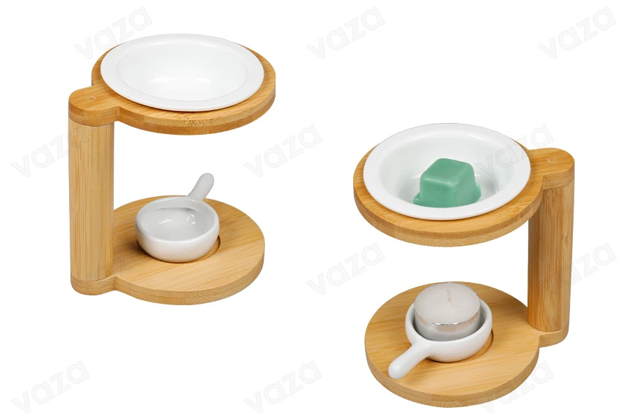 Aromatizues ambienti prej druri me enë qeramike për wax melts dhe vajra aromatikë, si dhe lugëz qeramike për qiri tealight. Aromatizues ambienti prej druri me enë qeramike për wax melts dhe vajra aromatikë, si dhe lugëz qeramike për qiri tealight. -imazh_grup