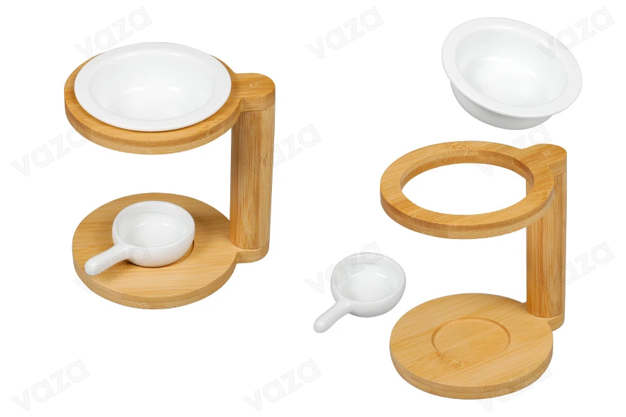 Aromatizues ambienti prej druri me enë qeramike për wax melts dhe vajra aromatikë, si dhe lugëz qeramike për qiri tealight. Aromatizues ambienti prej druri me enë qeramike për wax melts dhe vajra aromatikë, si dhe lugëz qeramike për qiri tealight. -imazh_produkt