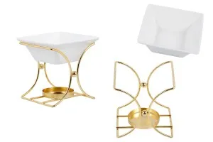 Diffuseur de parfum en métal de forme carrée avec récipient en céramique pour fondants de cire et huiles