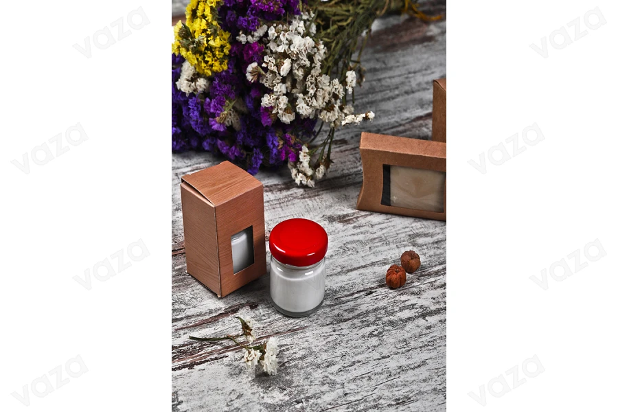 Χάρτινο κουτάκι 45x45x65 mm με παράθυρο και τύπωμα σχέδιο "ξύλου" για βαζάκι 30ml και 40ml - 50 τμχ Χάρτινο κουτάκι 45x45x65 mm με παράθυρο και τύπωμα σχέδιο "ξύλου" για βαζάκι 30ml και 40ml - 50 τμχ-εικόνα_σύνθεση