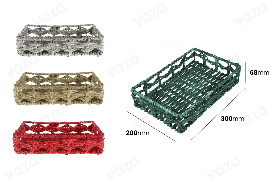 Panier rectangulaire en osier avec armature métallique, tricoté avec une doublure en roseau de différentes couleurs - 300 x 200 x 68 Panier rectangulaire en osier avec armature métallique, tricoté avec une doublure en roseau de différentes couleurs - 300 x 200 x 68-photo_dimensions