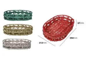 Oval wicker basket, maize woven with metal wire frame in many colors in size 212x294x67-2