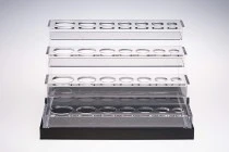 Σταντ (stand) plexiglass φωτιζόμενο με ταινία LED για μπουκαλάκια αιθέριων ελαίων διαφόρων χωρητικοτήτων και βάση λευκή ή μαύρη  - 28 θέσεων
