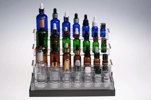 Σταντ (stand) plexiglass φωτιζόμενο με ταινία LED για μπουκαλάκια αιθέριων ελαίων διαφόρων χωρητικοτήτων και βάση λευκή ή μαύρη  - 28 θέσεων-5