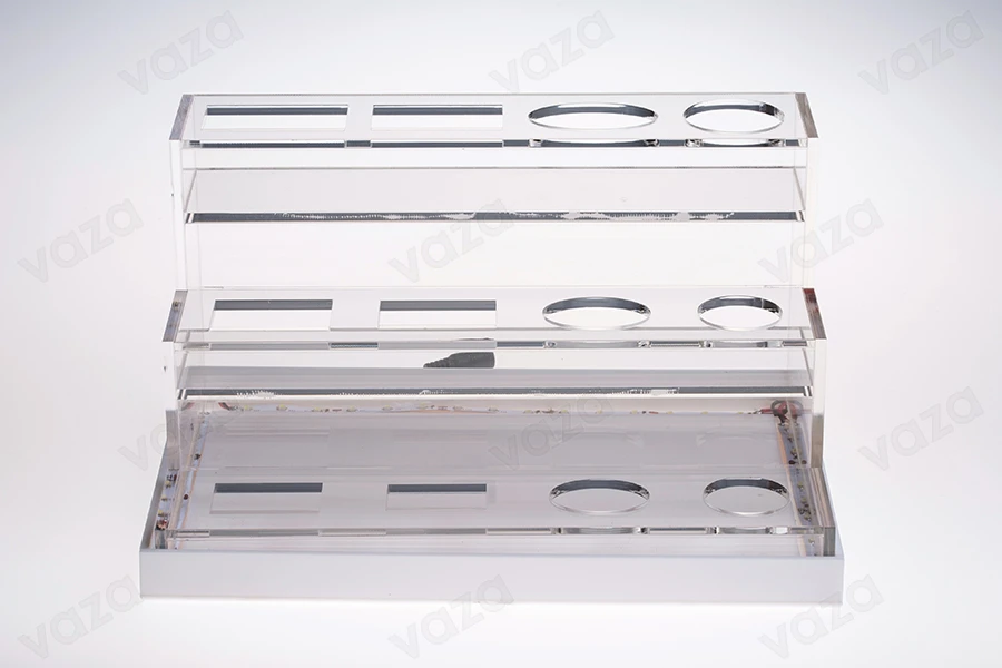 Stand made of plexiglass, with LED lit tape for perfume bottles of various shapes, white or black base - for 12 bottles-εικόνα_προϊοντική