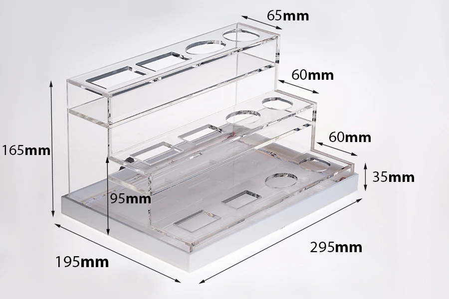 Σταντ (stand) plexiglass φωτιζόμενο με ταινία LED για μπουκαλάκια αρωματοποιίας και διαφορετικά σχέδια μπουκαλιών, βάση λευκή ή μαύρη - 12 θέσεων