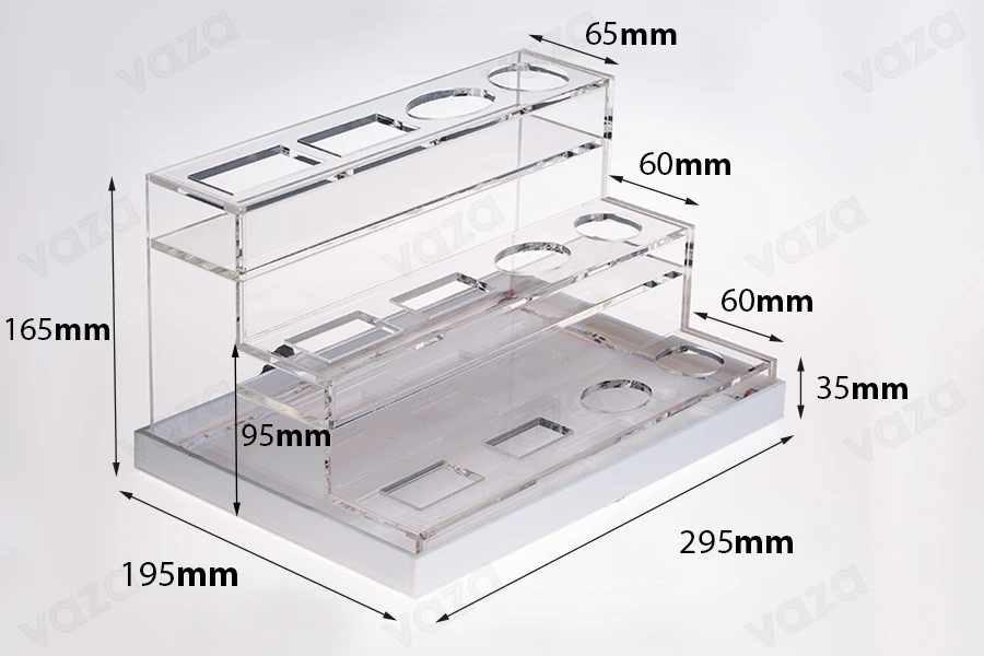 Stand made of plexiglass, with LED lit tape for perfume bottles of various shapes, white or black base - for 12 bottles-εικόνα_διαστάσεις