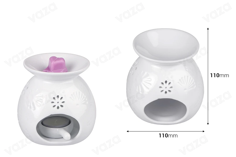 Bruciatore in ceramica di colore bianco per cialde di cera e oli-dimensioni_immagine