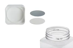 Transparent 520ml square PET jar with white cap and high-frequency inner liner-3