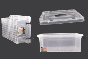 Boîte de rangement aux dimensions 440 x 300 x 170 mm en plastique, transparente avec poignée et fermeture de sécurité-3