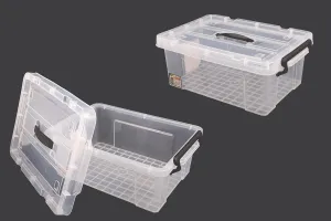 Boîte de rangement aux dimensions 440 x 300 x 170 mm en plastique, transparente avec poignée et fermeture de sécurité-1