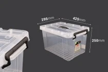 Κουτί αποθήκευσης 425x295x250 mm πλαστικό, διάφανο με χερούλι και κλείσιμο ασφαλείας Κουτί αποθήκευσης 425x295x250 mm πλαστικό, διάφανο με χερούλι και κλείσιμο ασφαλείας
