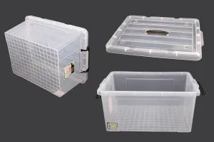 Boîte de rangement aux dimensions 510 x 385 x 240 mm en plastique, transparente avec poignée et fermeture de sécurité-3
