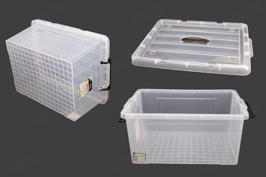 Storage box 510x385x240 mm plastic, transparent with handle and safety closure Storage box 510x385x240 mm plastic, transparent with handle and safety closure-image_group