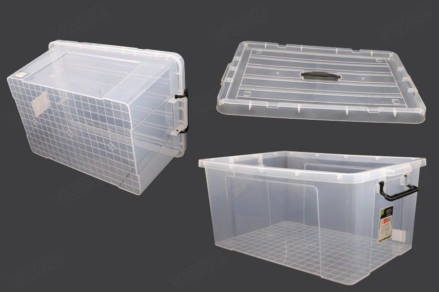 Κουτί αποθήκευσης 635x435x310 mm πλαστικό, διάφανο με χερούλι και κλείσιμο ασφαλείας-εικόνα_σύνθεση