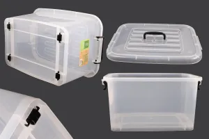 Boîte de rangement aux dimensions 485 x 330 x 260 mm en plastique, transparente, avec poignée et fermeture de sécurité.-3