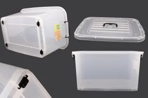 Boîte de rangement aux dimensions 560 x 380 x 300 mm en plastique, transparente, avec poignée et fermeture de sécurité.-3