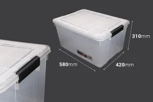 Boîte de rangement aux dimensions 580 x 420 x 310 mm en plastique transparent avec fermeture de sécurité-2