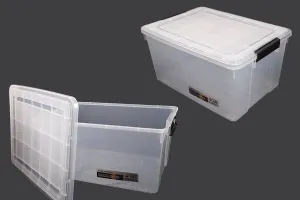 Boîte de rangement aux dimensions 580 x 420 x 310 mm en plastique transparent avec fermeture de sécurité-1