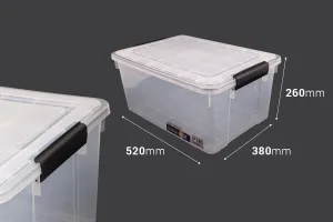Boîte de rangement aux dimensions 520 x 380 x 260 mm en plastique transparent avec fermeture de sécurité-2
