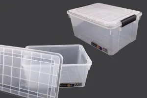 Boîte de rangement aux dimensions 520 x 380 x 260 mm en plastique transparent avec fermeture de sécurité-1