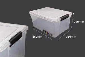 Boîte de rangement aux dimensions 460 x 330 x 200 mm en plastique transparent avec fermeture de sécurité-2