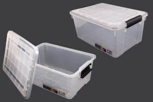 Boîte de rangement aux dimensions 460 x 330 x 200 mm en plastique transparent avec fermeture de sécurité-1
