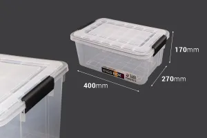 Boîte de rangement aux dimensions 400 x 270 x 170 mm en plastique transparent avec fermeture de sécurité-2