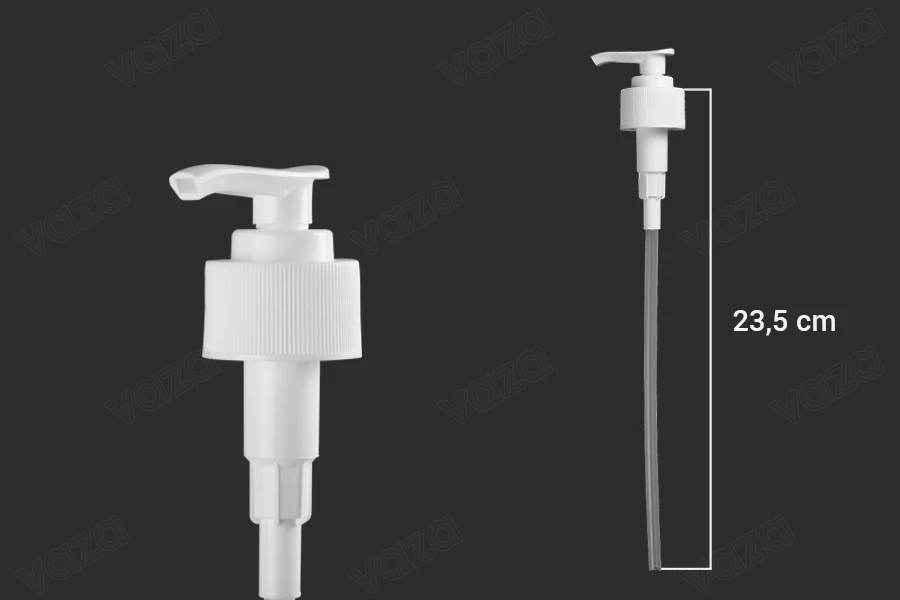 Pompë plastike 28/410 për krem ose shampo, në ngjyrë të bardhë me mekanizëm sigurie -imazh_dimensione