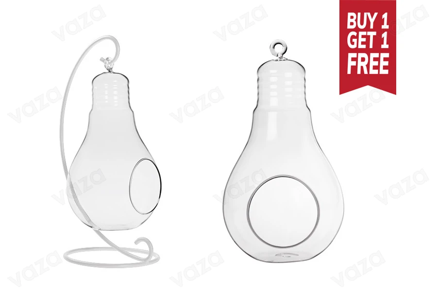 Articolo decorativo appendibile in vetro a forma di lampada con base bianca in metallo Articolo decorativo appendibile in vetro a forma di lampada con base bianca in metallo-εικόνα_προϊοντική