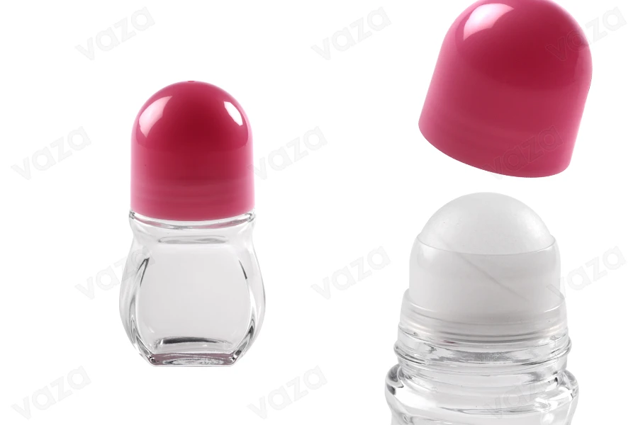 50ml glass roll-on bottle with pink plastic cap 50ml glass roll-on bottle with pink plastic cap-image_product