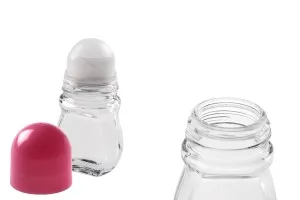 Flacon roll-on en verre de 50 ml avec bouchon en plastique rose-2