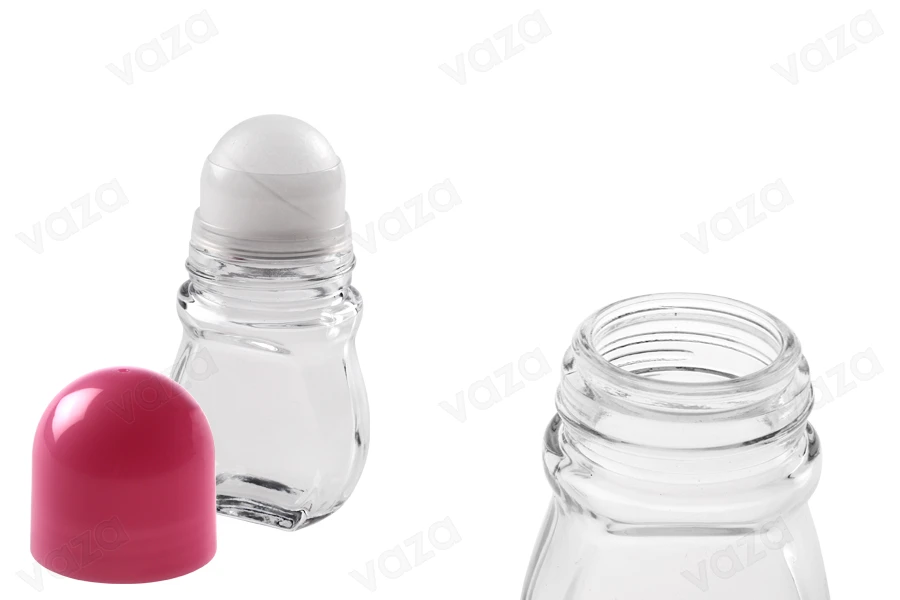 50ml glass roll-on bottle with pink plastic cap 50ml glass roll-on bottle with pink plastic cap-image_dimensions