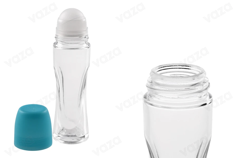 Roll-on μπουκαλάκι γυάλινο 70 ml με γαλάζιο πλαστικό καπάκι-εικόνα_διαστάσεις