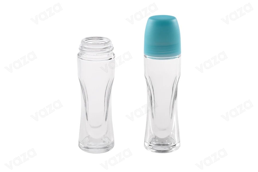 Roll-on μπουκαλάκι γυάλινο 70 ml με γαλάζιο πλαστικό καπάκι-