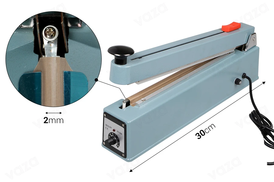 Machine d'emballage et de scellage de produits avec fonction de coupe et de thermoscellage (longueur de scellage 30 cm - largeur de scellage 2 mm) Machine d'emballage et de scellage de produits avec fonction de coupe et de thermoscellage (longueur de scellage 30 cm - largeur de scellage 2 mm)-εικόνα_διαστάσεις