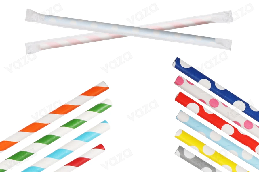 Cannucce di carta, ecologiche 195x6 mm in vari colori - 100 pz (confezione singola)-immagine_prodotto