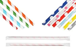 Paper straws, ecological 195x6 mm in various colors - 100 pcs (individual packaging)-5