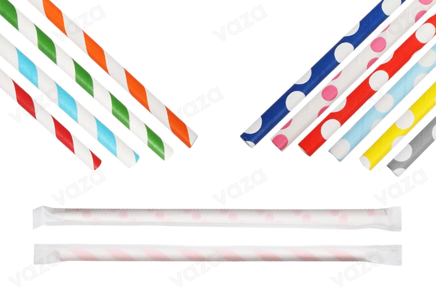 Cannucce di carta, ecologiche 195x6 mm in vari colori - 100 pz (confezione singola)-gruppo_immagini