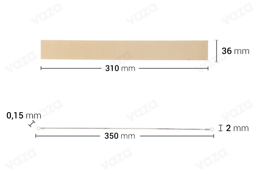 Panno di ricambio 310x36 mm e filo 350x2 mm per macchina termosaldatrice manuale.-dimensioni_immagine