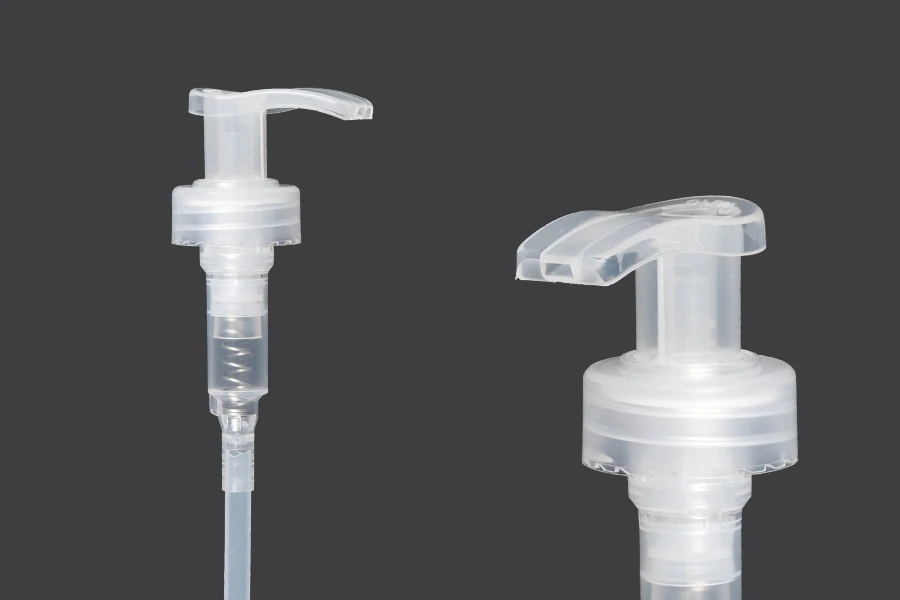 Plastic clear pump 28/400 with safety for shampoo or cream Plastic clear pump 28/400 with safety for shampoo or cream