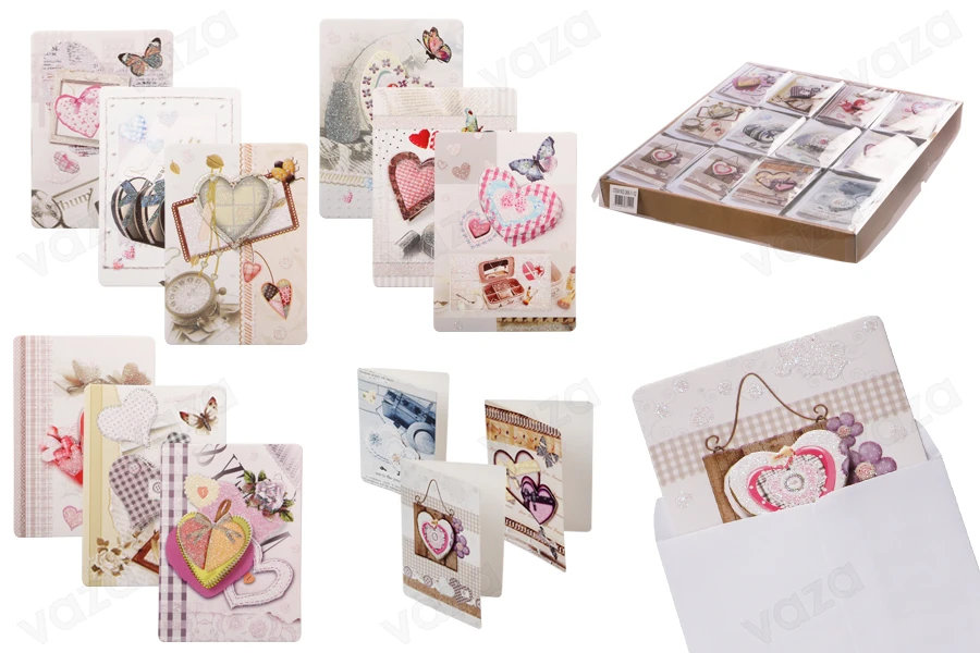 Greeting cards with heart prints in many designs - available in a package with 120 pcs-image_product