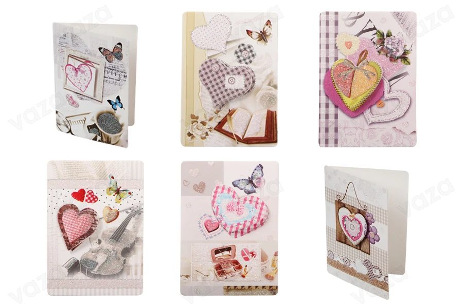 Greeting cards with heart prints in many designs - available in a package with 120 pcs-